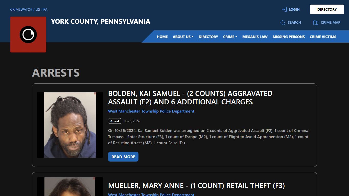 Arrests for York County, Pennsylvania - CRIMEWATCH