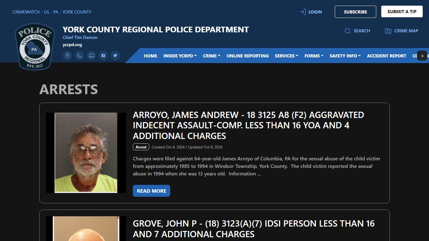 York County Regional Police Department Arrests - CRIMEWATCH